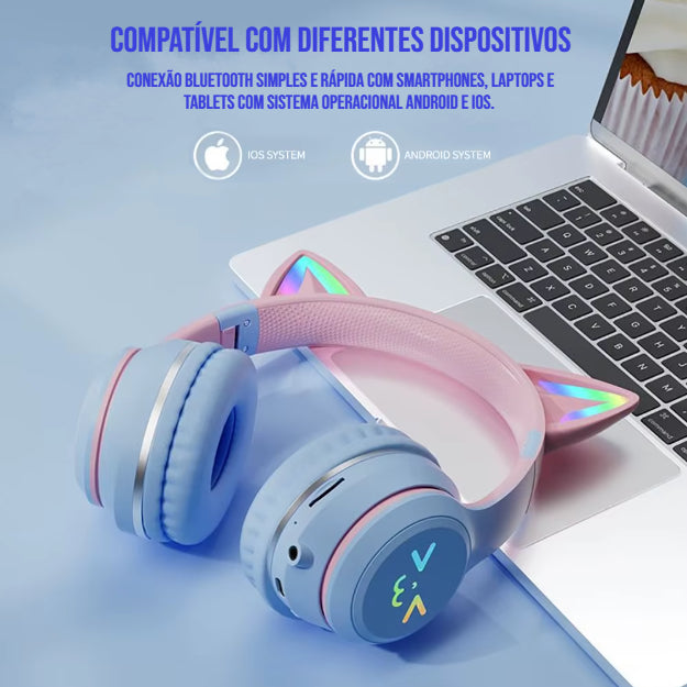 Anime Cute Ears Fones de Ouvido Premium Bluetooth