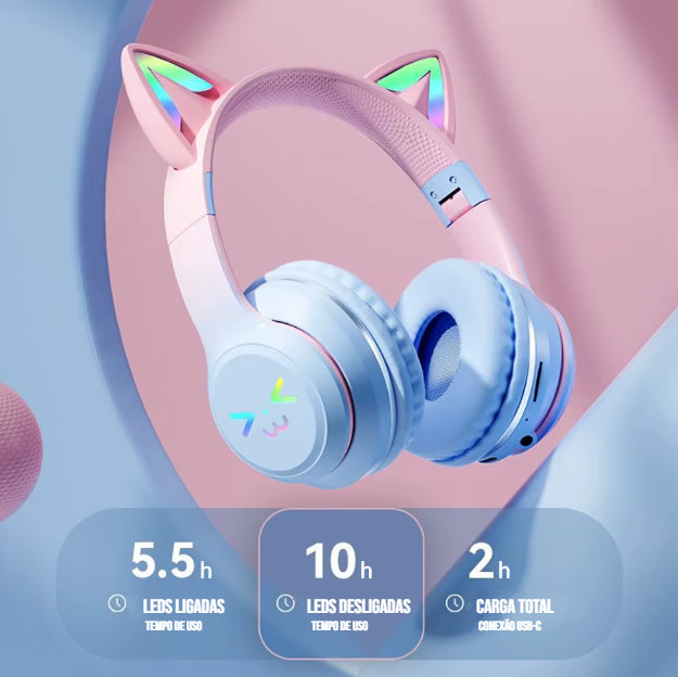 Anime Cute Ears Fones de Ouvido Premium Bluetooth