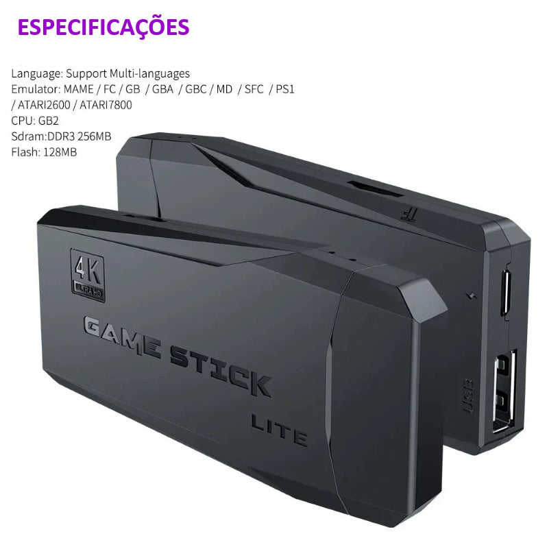 Console Stick Retrô 4K HD + 2 Controles Wireless