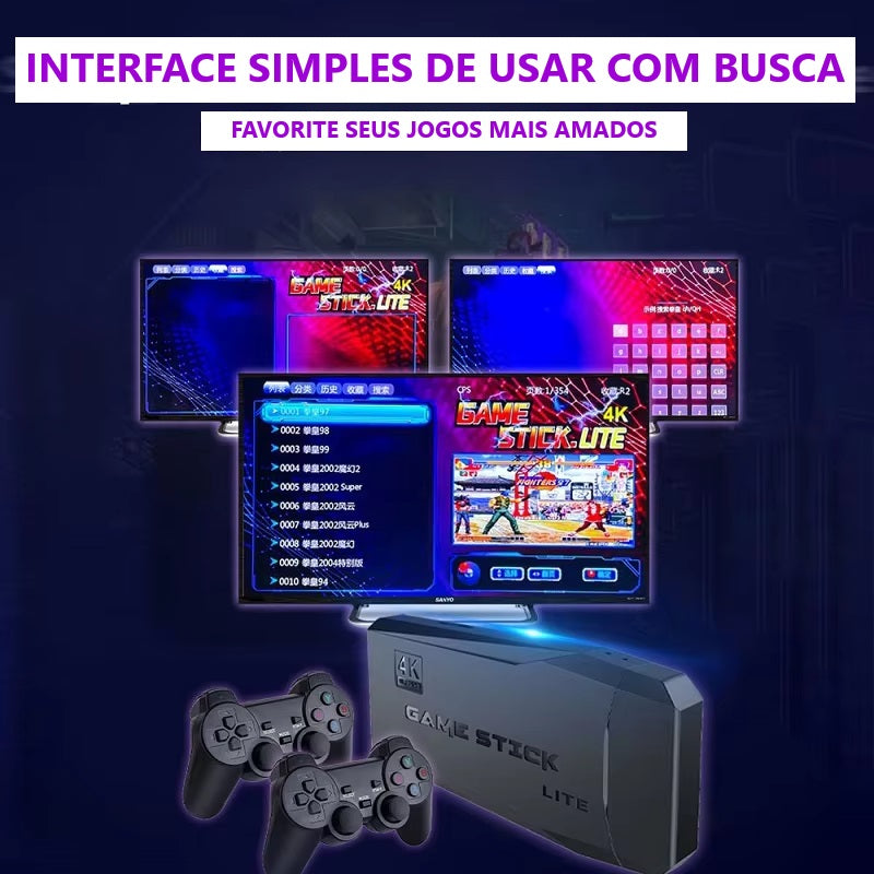 Console Stick Retrô 4K HD + 2 Controles Wireless